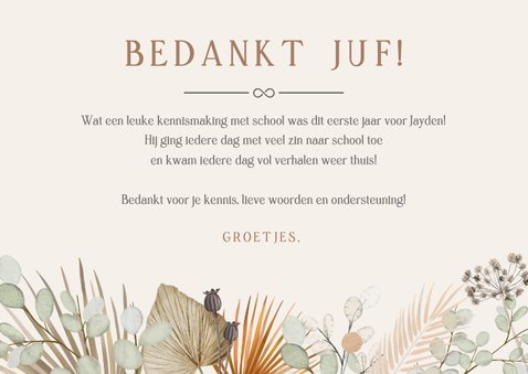 Stijlvolle bedankkaart met droogbloemen voor leraar 3