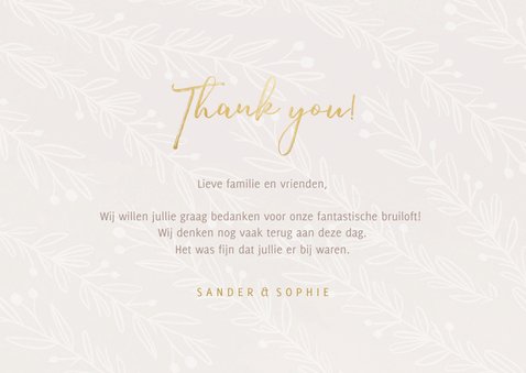 Stijlvolle bedankkaart trouwdag met foto's goudlook naturel 3