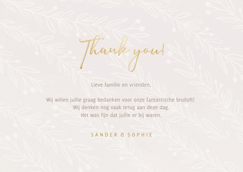 Stijlvolle bedankkaart trouwdag met foto's goudlook naturel 3