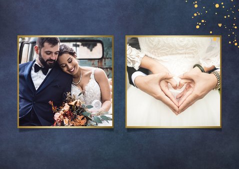 Stijlvolle blauwe bedankkaart trouwdag met gouden spetters 2