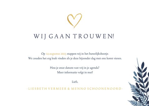 Stijlvolle  botanische Save the Date kaart met eigen foto 3