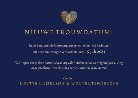 Stijlvolle Change the Date kaart - wijziging trouwdatum 3