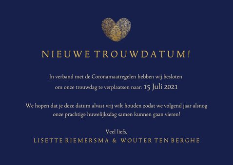 Stijlvolle Change the Date kaart - wijziging trouwdatum 3