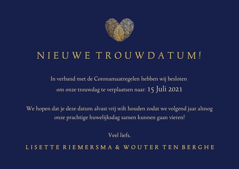 Stijlvolle Change the Date kaart - wijziging trouwdatum 3