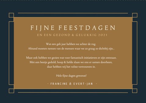 Stijlvolle donkerblauwe art-deco kerstkaart met 3 foto's 3