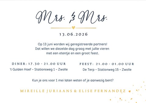 Stijlvolle donkerblauwe geregistreerd partnerschap kaart 3