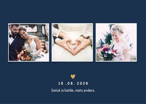 Stijlvolle donkerblauwe minimalistische bedankkaart trouwen 2