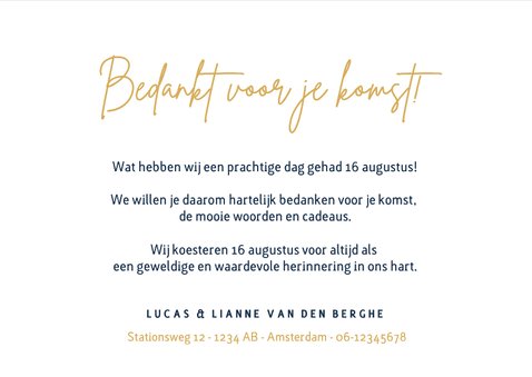 Stijlvolle donkerblauwe minimalistische bedankkaart trouwen 3