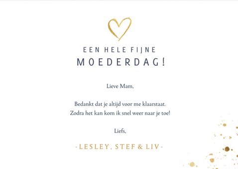 Stijlvolle donkerblauwe moederdagkaart met koperen tekst 3