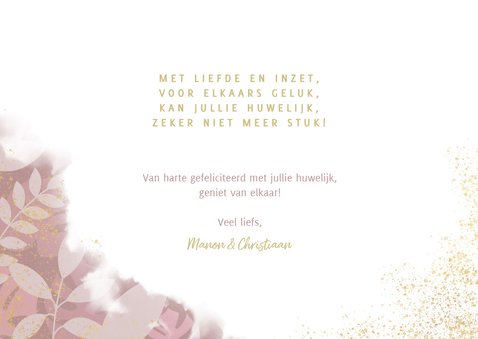 Stijlvolle felicitatiekaart getrouwd planten en waterverf 3