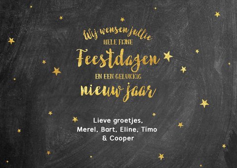 Stijlvolle goudlook kerstkaart met typografie en sterretjes 3