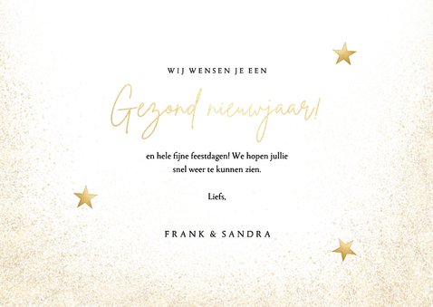 Stijlvolle grote foto nieuwjaarskaart gezond nieuwjaar goud 3