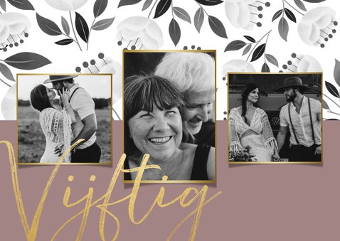 Stijlvolle jubileum uitnodiging 50 jaar met witte bloemen 2