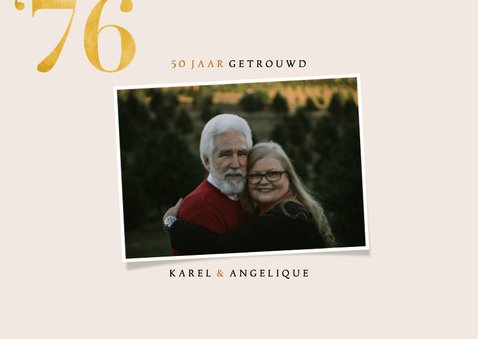 Stijlvolle jubileum uitnodiging met foto's en goudlook 2