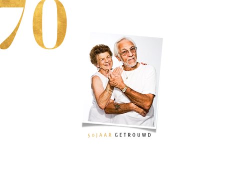 Stijlvolle jubileumkaart, gouden cijfers en grote foto 2