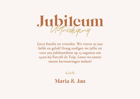 Stijlvolle jubileumkaart met foto's boogje en goudfolie 3