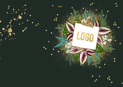 Stijlvolle kerstkaart botanische planten snoeischaar goud 2