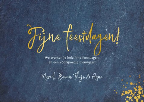 Stijlvolle kerstkaart donkerblauw met goudlook feestdagen 3