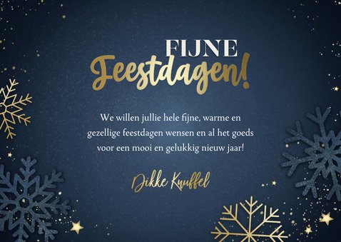 Stijlvolle kerstkaart Fijne Feestdagen sneeuwvlokken sterren 3