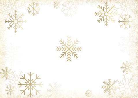 Stijlvolle kerstkaart fotocollage met gouden sneeuwvlokken Achterkant