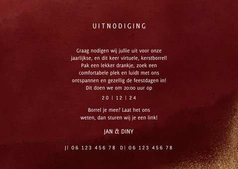 Stijlvolle kerstkaart met uitnodiging kerstborrel goudlook 3