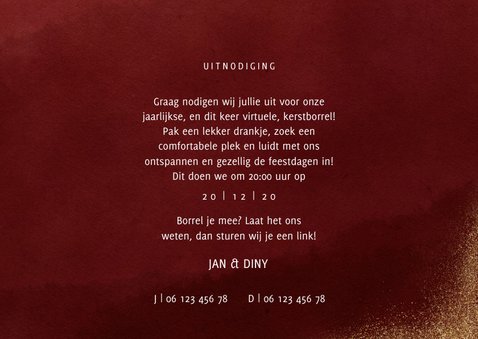 Stijlvolle kerstkaart met uitnodiging kerstborrel goudlook 3