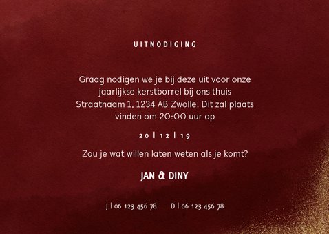 Stijlvolle kerstkaart met uitnodiging kerstborrel 3