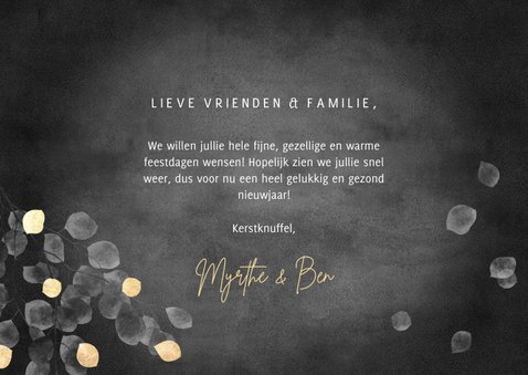 Stijlvolle kerstkaart waterverf eucalyptus, gouden 2022 3