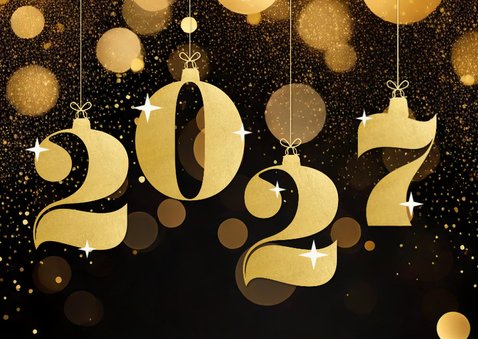 Stijlvolle kerstkaart zwart met gouden 2027 glitters 2