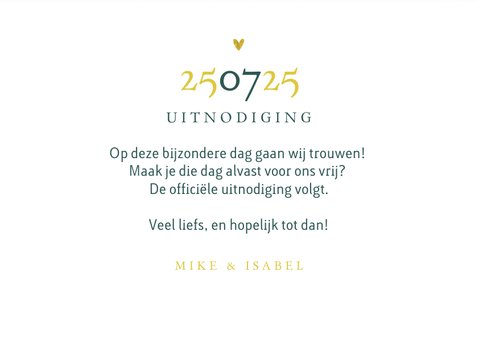 Stijlvolle, klassieke save the date kaart velvet goud 3