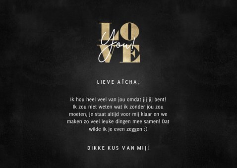 Stijlvolle liefdekaart met foto's gouden typografie Love you 3