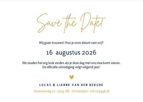 Stijlvolle liggende minimalistische Save the Date kaart  3
