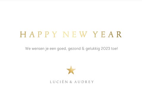 Stijlvolle nieuwjaarskaart 1 grote foto en goudlook letters 3