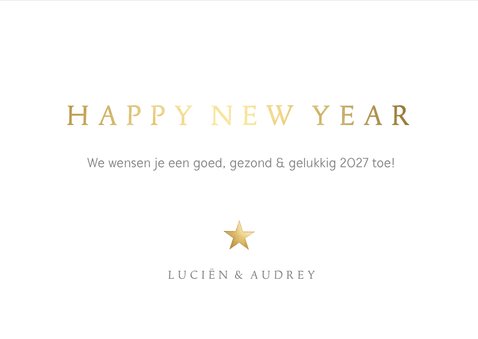 Stijlvolle nieuwjaarskaart 1 grote foto en goudlook letters 3