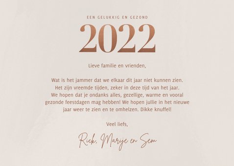 Stijlvolle nieuwjaarskaart bronzen 2022 en fotocollage 3