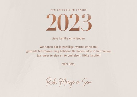 Stijlvolle nieuwjaarskaart bronzen 2023 en fotocollage 3