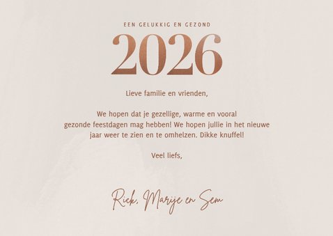 Stijlvolle nieuwjaarskaart bronzen 2026 en fotocollage 3