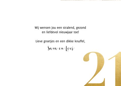 Stijlvolle nieuwjaarskaart grote foto en in goud 2021 3