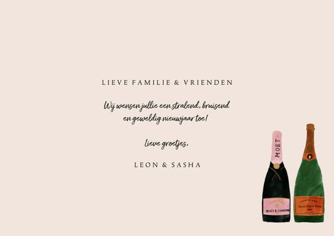 Stijlvolle nieuwjaarskaart met foto en champagneflessen 3