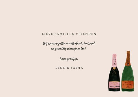 Stijlvolle nieuwjaarskaart met foto en champagneflessen 3