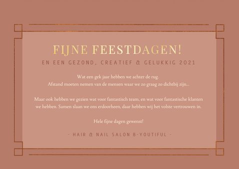 Stijlvolle oudroze zakelijke kerstkaart met 3 eigen foto's 3