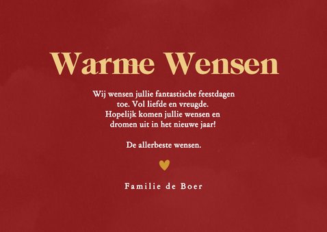 Stijlvolle rode foto kerstkaart met gouden hartjes 3
