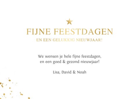 Stijlvolle rood met gouden kerstkaart liggend met eigen foto 3