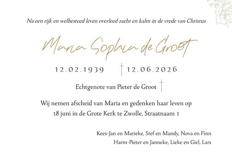 Stijlvolle rouwkaart religieus lijnillustratie bloemen foto 3