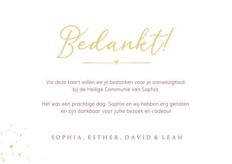 Stijlvolle roze met gouden kaart als bedankje bij communie 3