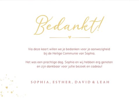 Stijlvolle roze met gouden kaart als bedankje bij communie 3