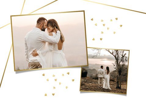 Stijlvolle trouwkaart met gouden geo lijnen en eigen foto 2