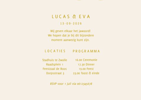 Stijlvolle trouwkaart met grote gouden whoop whoop 3