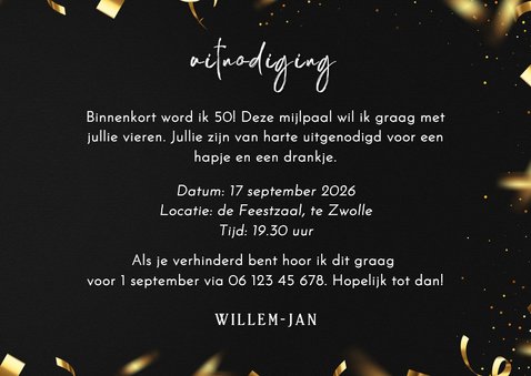 Stijlvolle uitnodiging 2 foto's goud cheers to 50 years 3