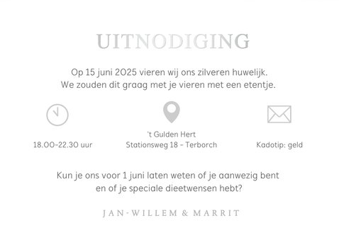 Stijlvolle uitnodiging 25 jarig huwelijksjubileum met foto 3